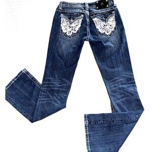 Miss Me Women’s Size 29 Bootcut Jeans JW6171B 5 Pocket  Sequins Embroidered Back